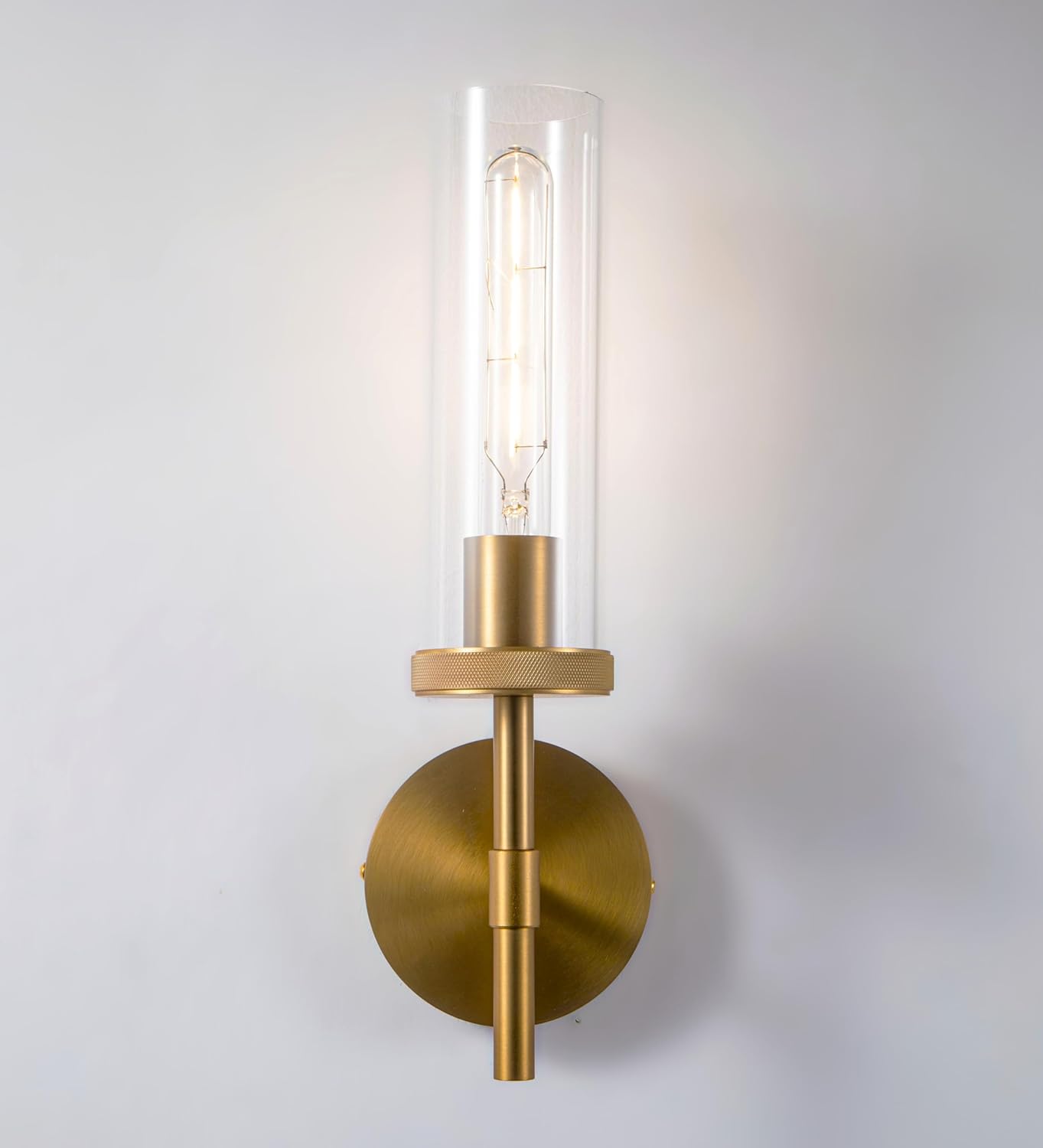 15 Inch Brushed Gold Sconces Set of 2, Brass Gold Bathroom Wall Sconces with Clear Glass Shade Hardwired (Bulb Included)