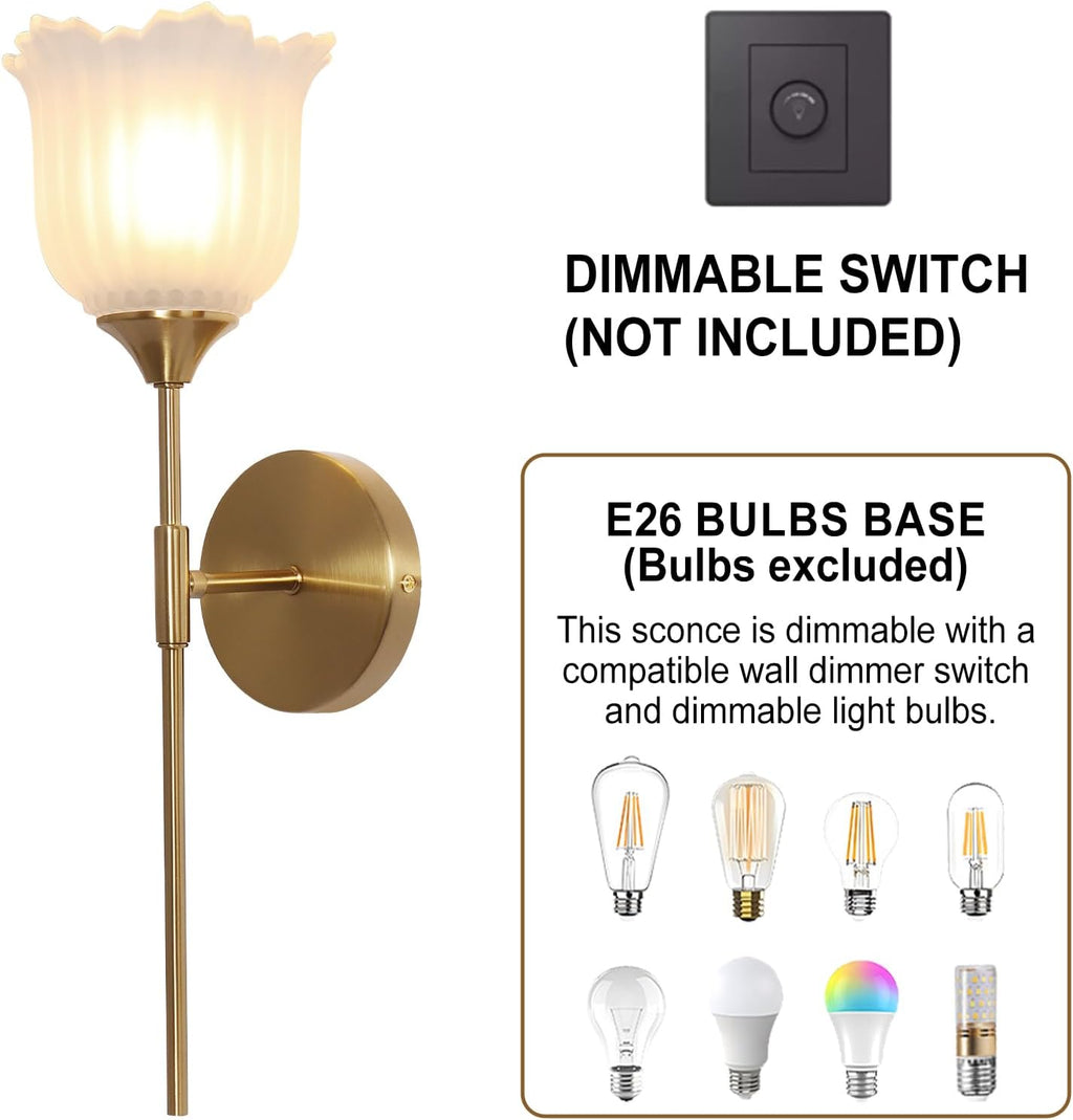 Blooming Rose Wall Sconce Set of 2, Medieval Retro & Modern Style Gold-Plated Wall Sconce with E26 Base (Bulbs Not Included) Wall Lamp for Bathroom Bedroom Kitchen Hallway Living Room Staircase Mirror