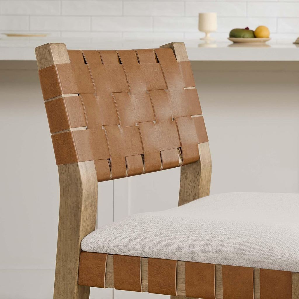 CHITA Woven Bar Stools Set of 3, 26" Counter Height Bar Stools with Backrest, Handwoven Counter Stools with Wood Frame for Kitchen Island & Home Bar, Saddle Brown