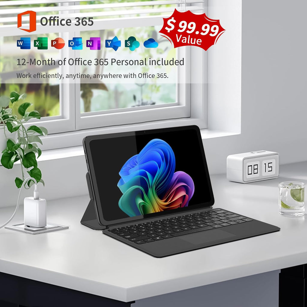 2-in-1 Laptop Tablet 2026 with Magnetic Keyboard & 1-Year Office 365, 12" 2K FHD IPS Touchscreen, 12GB RAM 512GB SSD, 6500Y Processor, USB-C, Dual Speakers, Windows 11 Laptop for Home Office Students