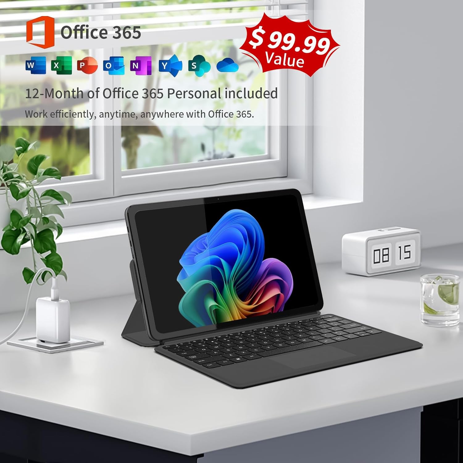 2-in-1 Laptop Tablet 2026 with Magnetic Keyboard & 1-Year Office 365, 12" 2K FHD IPS Touchscreen, 12GB RAM 512GB SSD, 6500Y Processor, USB-C, Dual Speakers, Windows 11 Laptop for Home Office Students