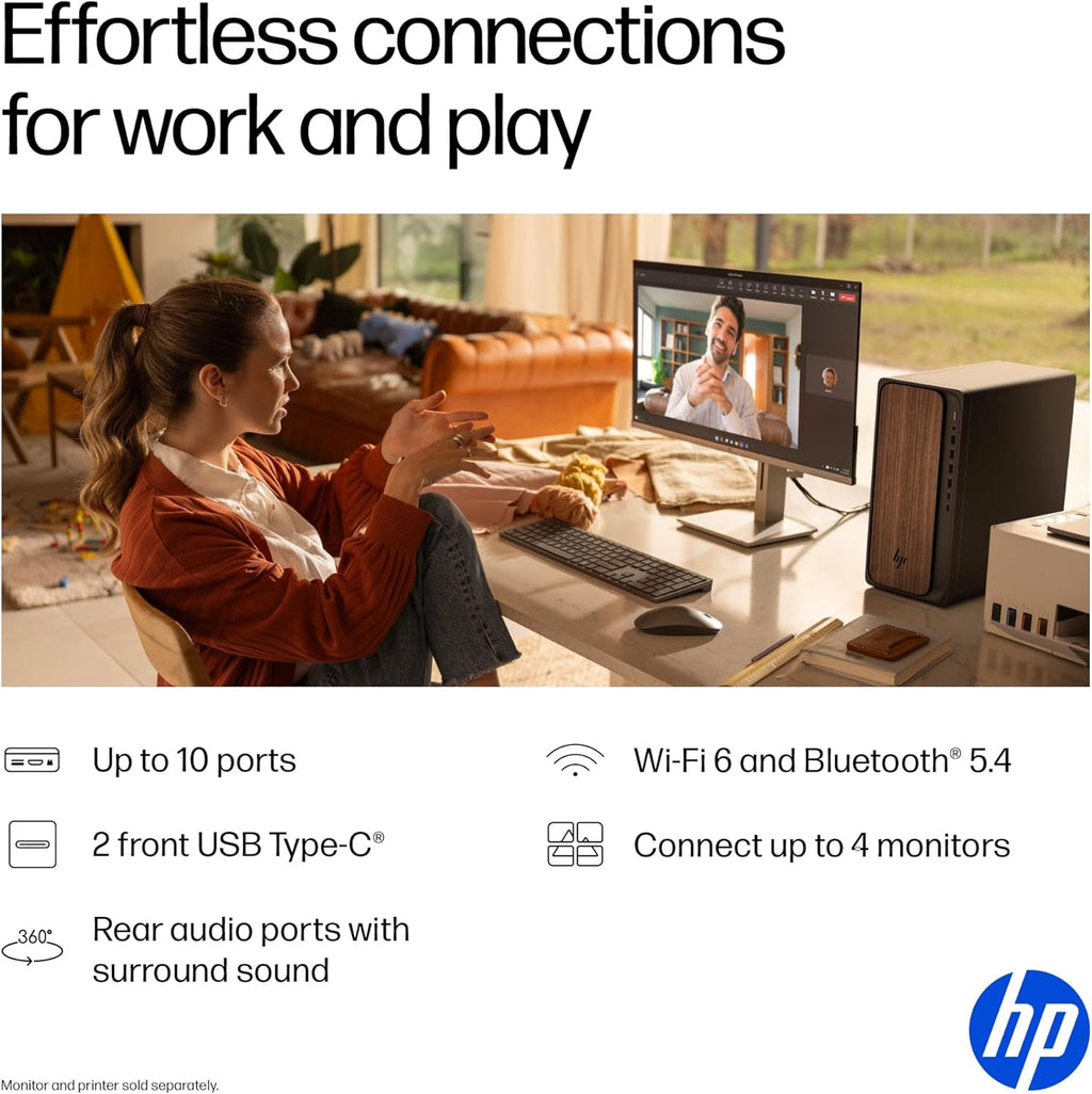 HP OmniDesk Desktop PC, Intel Core Ultra 5 225, 16 GB RAM, 512 GB SSD, Intel Graphics, Windows 11 Home, Microsoft Copilot, Dark Wood, M03-0010 (2025)