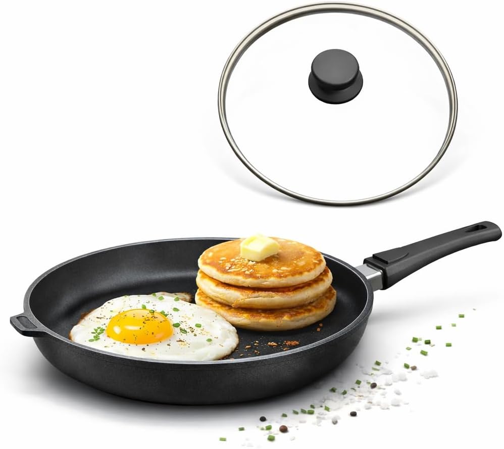 Hoffmann Nonstick Frying Pan Set (2-Piece) – PFAS-Free, Non Toxic, Made in Germany, 11" Deep + Flat Skillet with Lid, Induction Ready, Heavy Cast Aluminum (StonIQ Series)