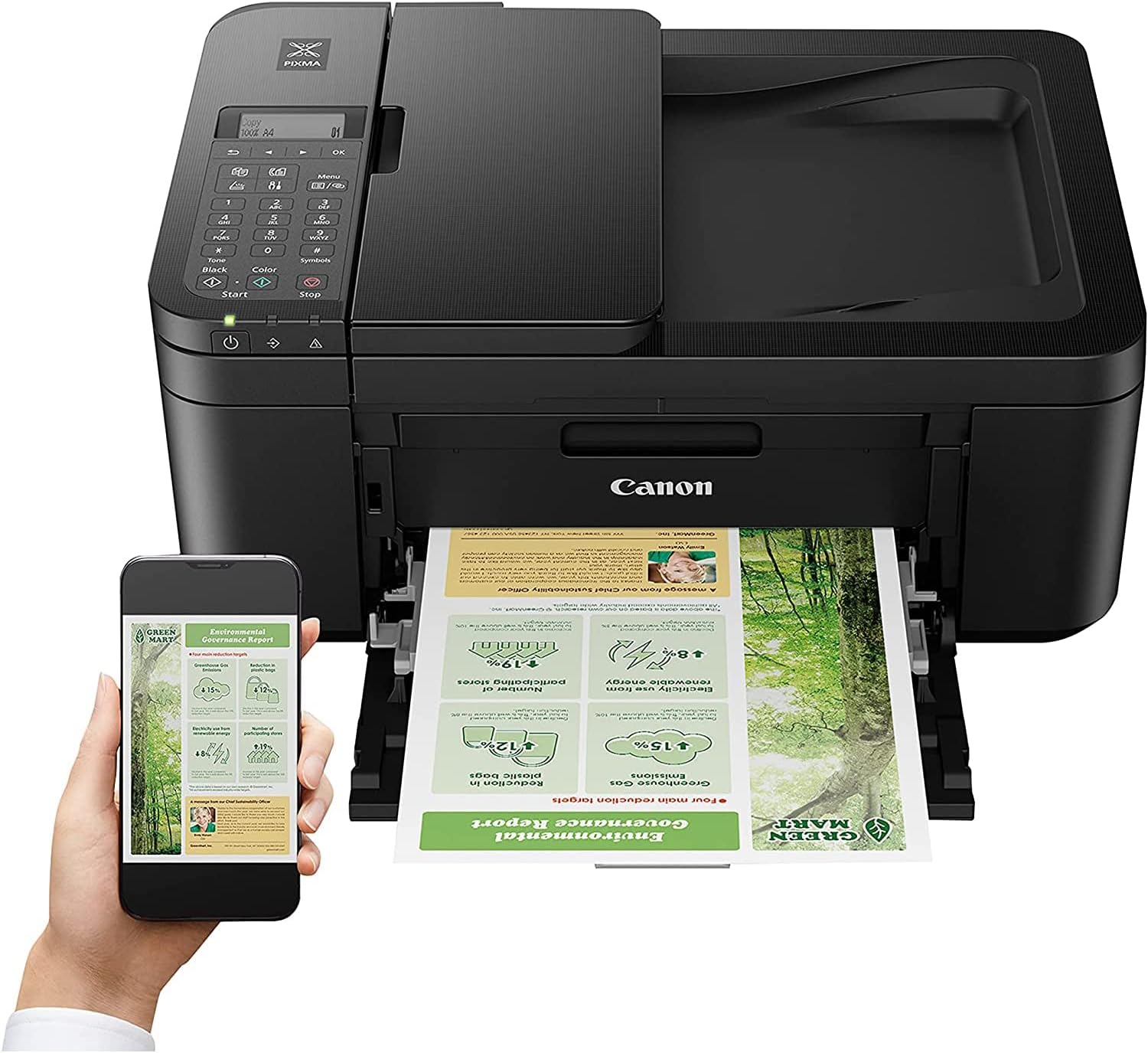 Canon PIXMA TR4720 All-in-One Wireless Printer with Auto Document Feeder, Mobile Printing, Copy, Fax and Scanner Black 5074C002 Bundle with DGE USB Connection Cable + Print Like A Pro Guidebook Kit