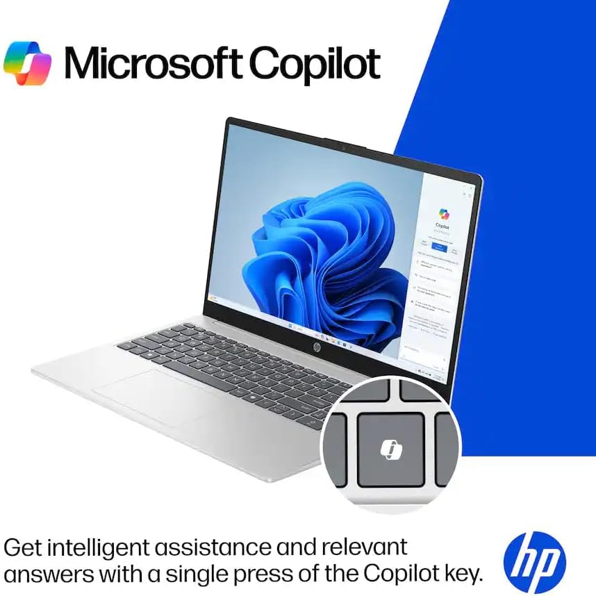 HP 15.6" Business Laptop with Microsoft Office 365 with Copliot AI, Quad-Cores Intel Processor, Windows 11, PLUSERA Earphones, Natural Silver (Natural Silver, 16GB RAM)