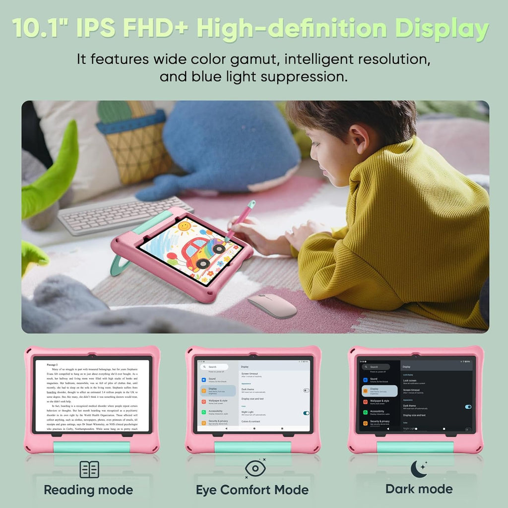 aiprotablet Kids Tablet, Android 16 Tablet for Kids 10 inch Octa-Core 2.2GHz with Case, 30GB RAM 64GB ROM, 2TB Expand, Parental Control, Dual Camera, BT, WiFi, with Keyboard Mouse Stylus, Gift (Pink)