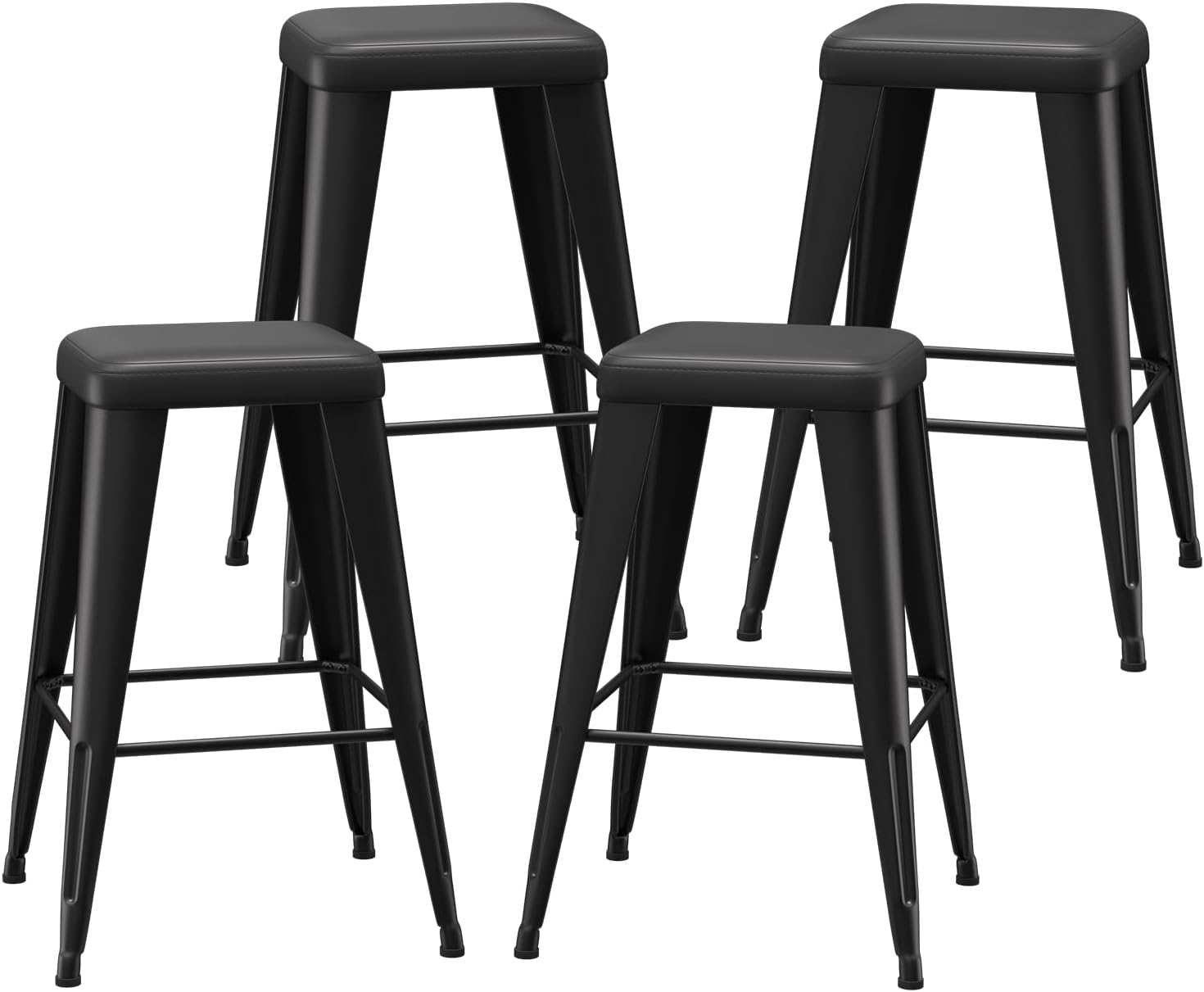 Bar Stools Set of 4, 26" Counter Height Bar Stools Backless, Upholstered Bar Stools with Metal Legs for Kitchen Island, Study Room, Cafe, Black