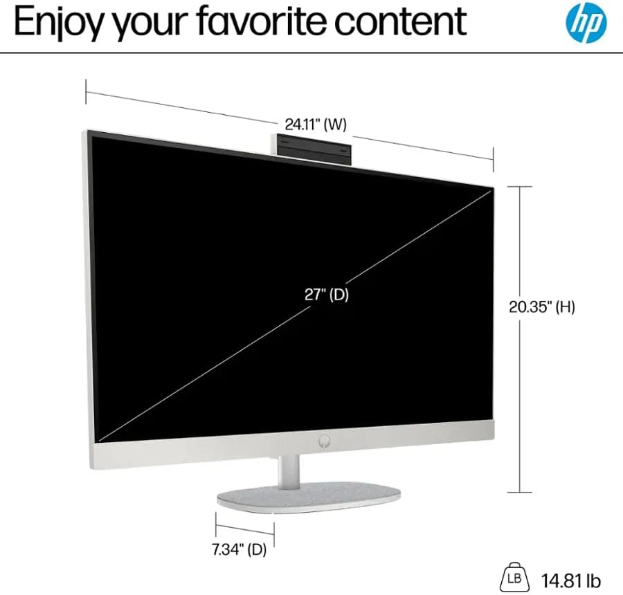 HP 27" FHD Touchscreen All-in-One Desktop Computer, Quad-Cores Ryzen 5 7520U, 16GB RAM 1TB SSD, Windows 11, Wireless Keyboard & Mouse, PLUSERA 8-in-1 Hub Included, White