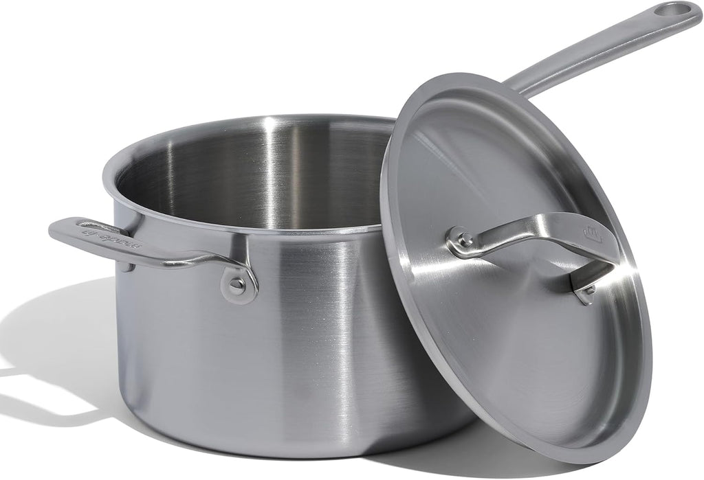 Made In Cookware | 4 Quart Stainless Steel Saucepan with Lid | 5 Ply Stainless Clad Sauce Pan | Professional Cookware | Crafted in Italy | Induction Compatible