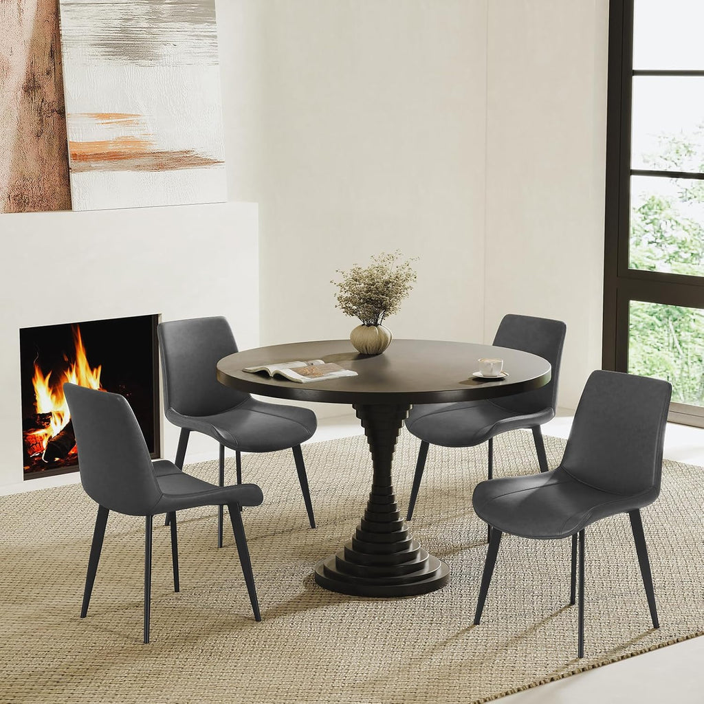 Dining Chairs Set of 2, Modern PU Leather Dining Room Chairs with Sturdy Metal Legs & Comfort Backrest for Living Room, Kitchen Nook, Coffee Shop, Bistro - Gray