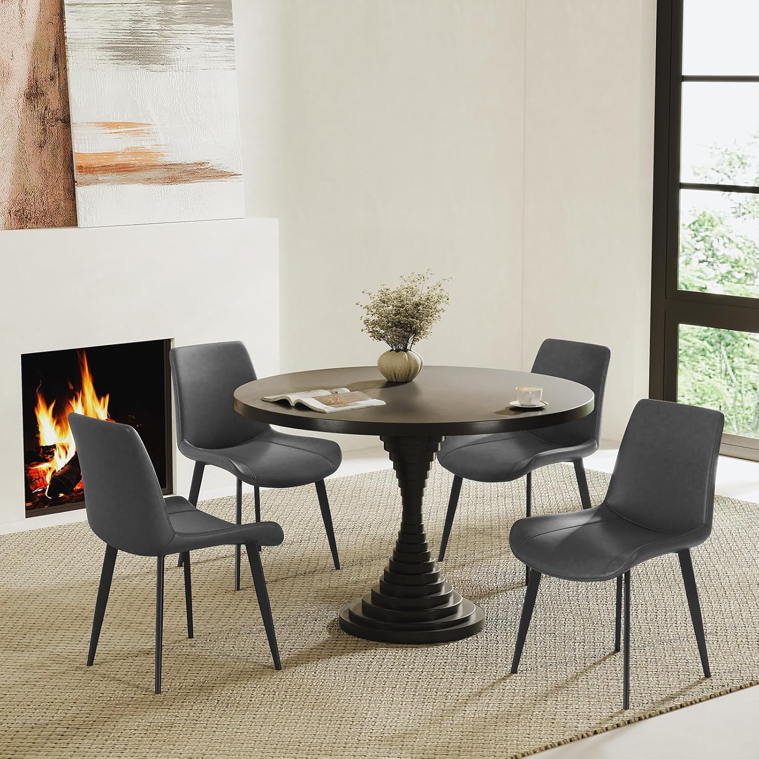 Dining Chairs Set of 2, Modern PU Leather Dining Room Chairs with Sturdy Metal Legs & Comfort Backrest for Living Room, Kitchen Nook, Coffee Shop, Bistro - Gray