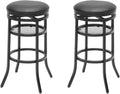 Swivel Industrial Shop Stool with Mesh Storage, Round Metal Garage Stool with Footrest, Heavy Duty Bar Stool for Garages, Workshops, Dining Room, Party Black, Set of 2