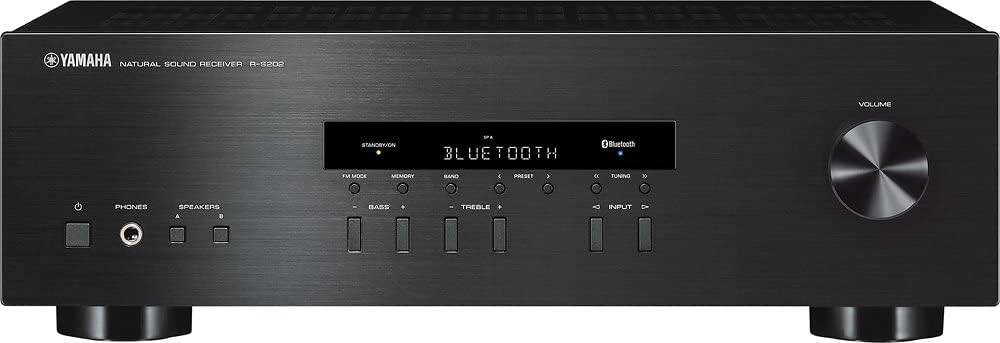 Yamaha Audio 2021 Yamaha R-S202 Stereo Receiver with Built-In Bluetooth Connectivity, Up to 100W Per Channel at 8 Ohms, 4 x RCA-In, 1 x RCA-Out, Front Panel 1/4'' Headphone Output (Black) (Renewed)