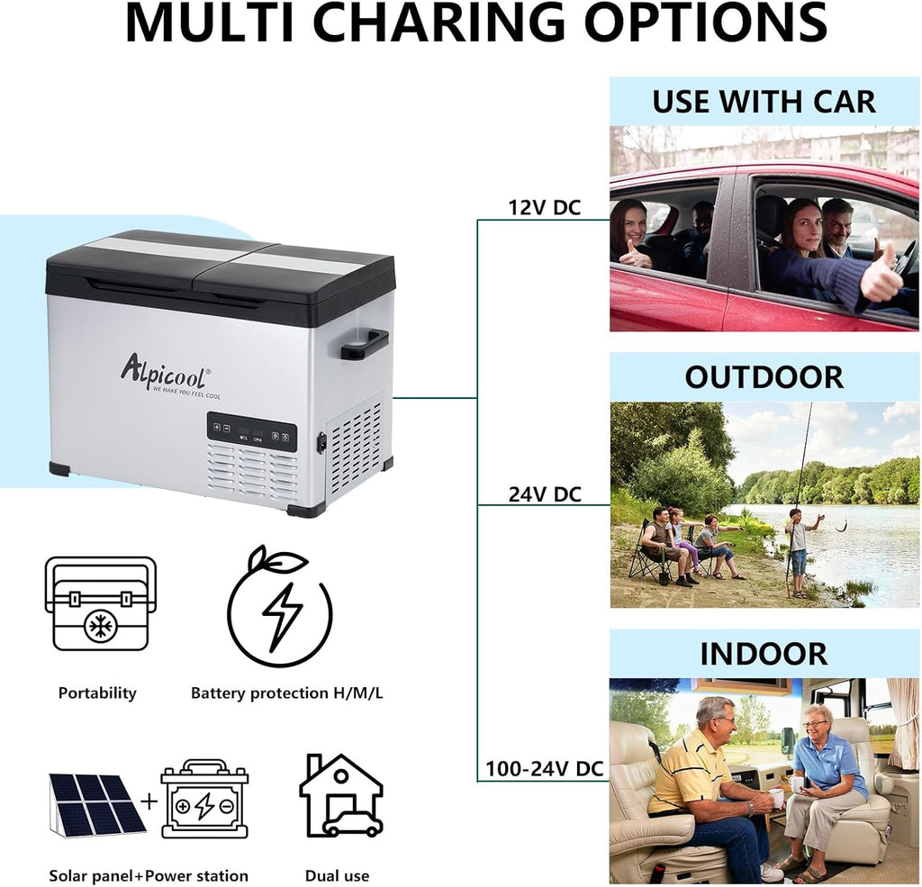 Alpicool CHS45 Dual Temperature Control 12 Volt Refrigerator 33 Quart Portable Car Fridge Freezer (-4°F~68°F) for Truck,RV,Camping and Travel