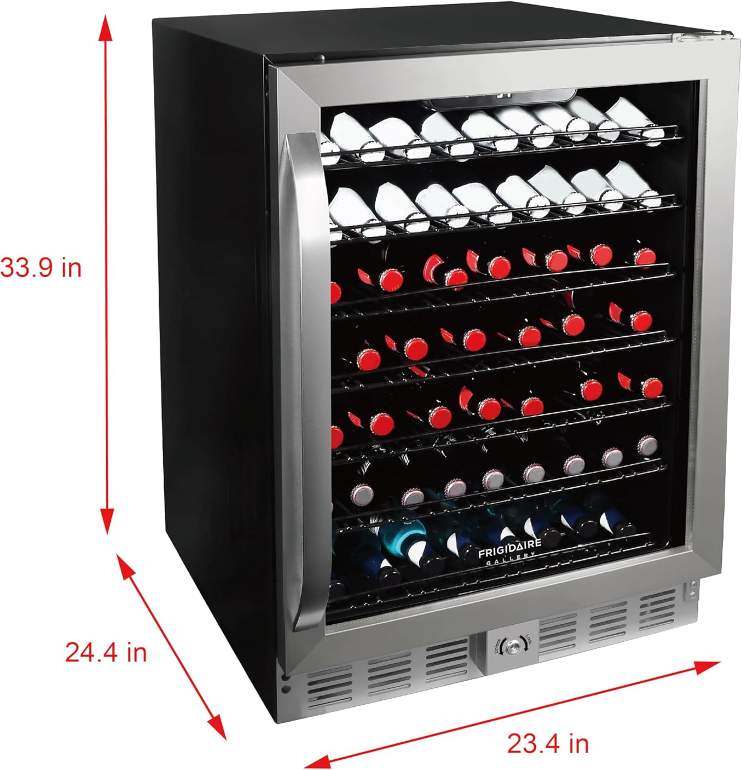 Frigidaire, 24" Wide 5.1 Cu Ft Capacity, Built-in Under Counter Beverage Fridge, Glass Front