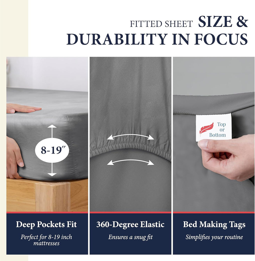 100% Egyptian Cotton King Size Sheets Set - Luxury 1200 Series Signature Collection Egyptian Cotton Sheet (4 PC, Dark Grey), Soft Cooling, Sateen Weave, 17" Deep Pocket Hotel Bed Set