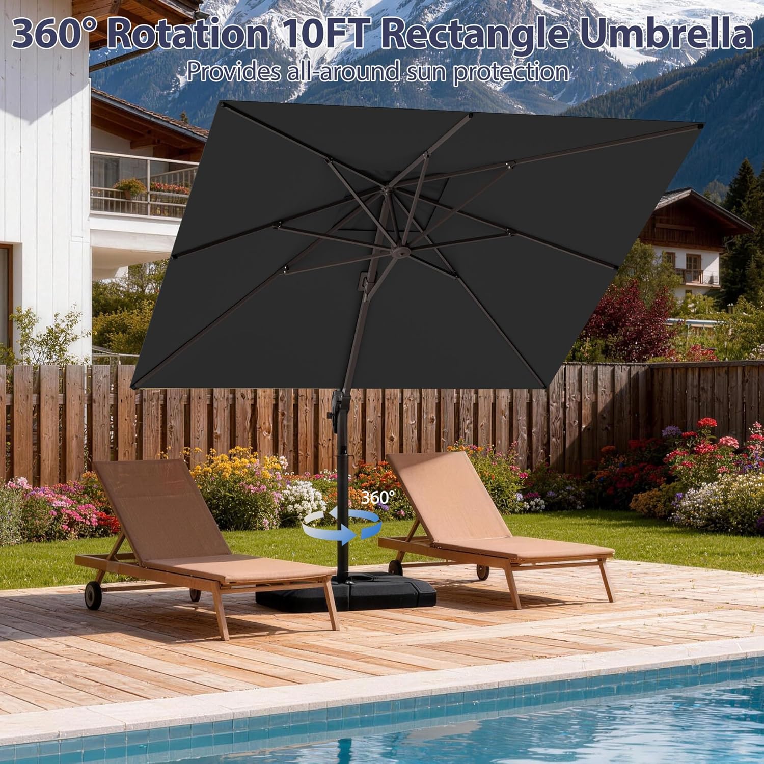 10' X 10' Patio Umbrella Cantilever Outdoor Rectangle Umbrella with Base Included, Heavy Duty 360°Rotation Offset Umbrella for Garden Deck Pool Patio, Grey