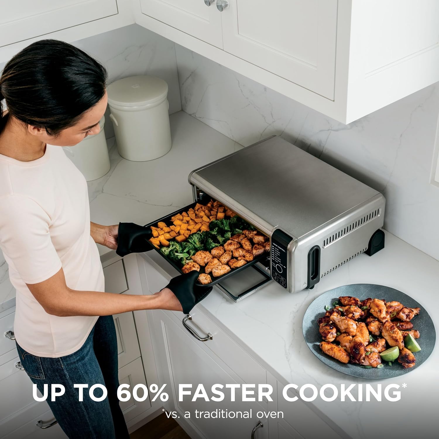 Ninja Digital Air Fryer & Toaster Oven | 8-in-1 Functionality | Flip-Up Design | XL Capacity | Air Fry Basket, Sheet Pan, Wire Rack & Crumb Tray | 1800 Watt | Silver | SP101