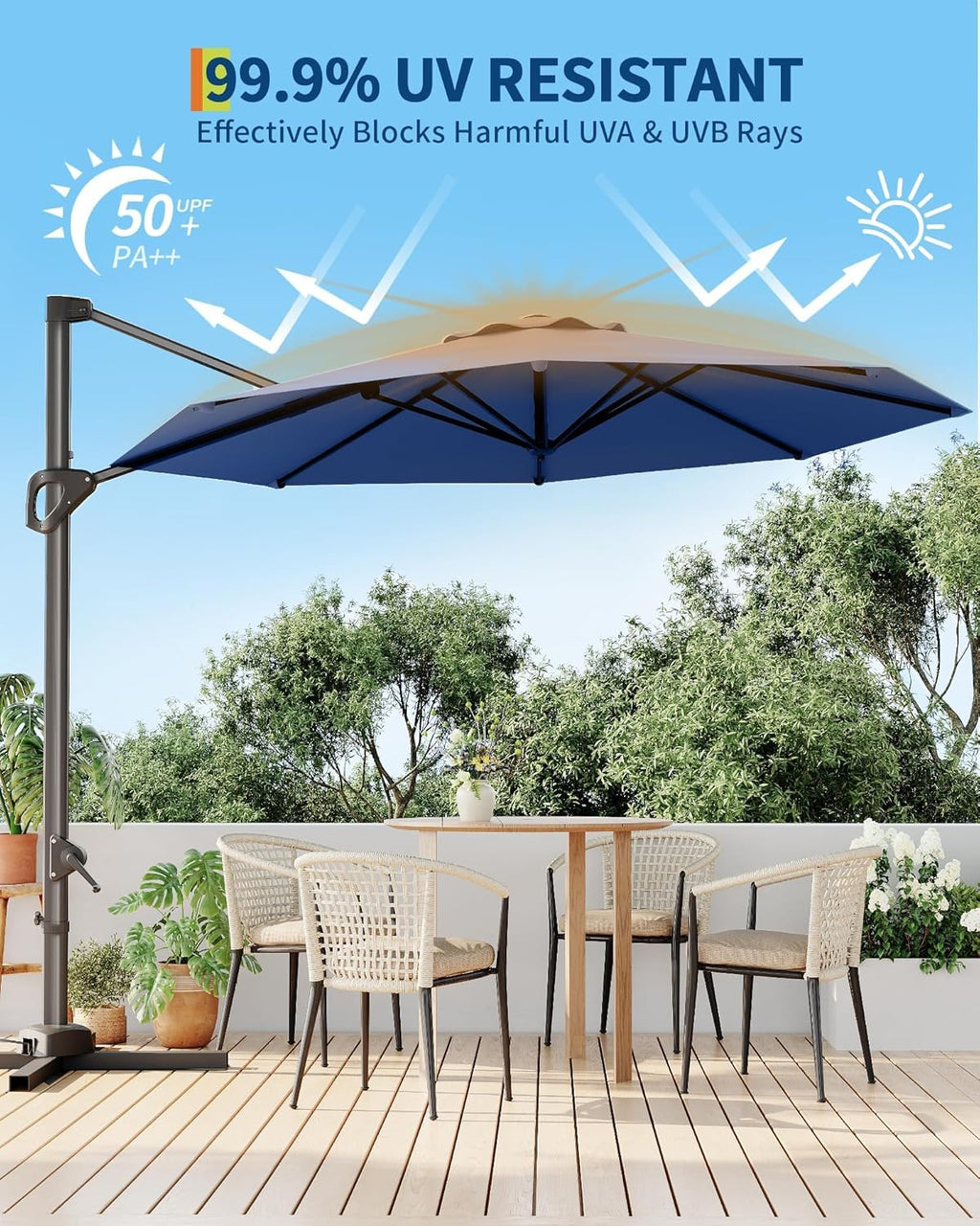 GarveeLife 10FT Patio Umbrella Outdoor Large Cantilever Umbrella Market Sun Shade Windproof Offset Umbrella with 360-Degree Rotation for Garden Deck Pool Patio