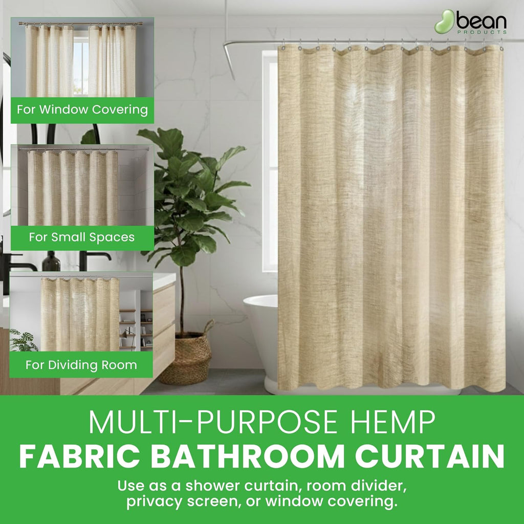 Bean Products Hemp Fabric Shower Curtain Liner - Lightweight and Washable Natural Breathable Fabric Stall Shower Liner - Perfect for Master Bath Tubs, Guest Bathrooms and Dorms - Natural, 36" x 74"