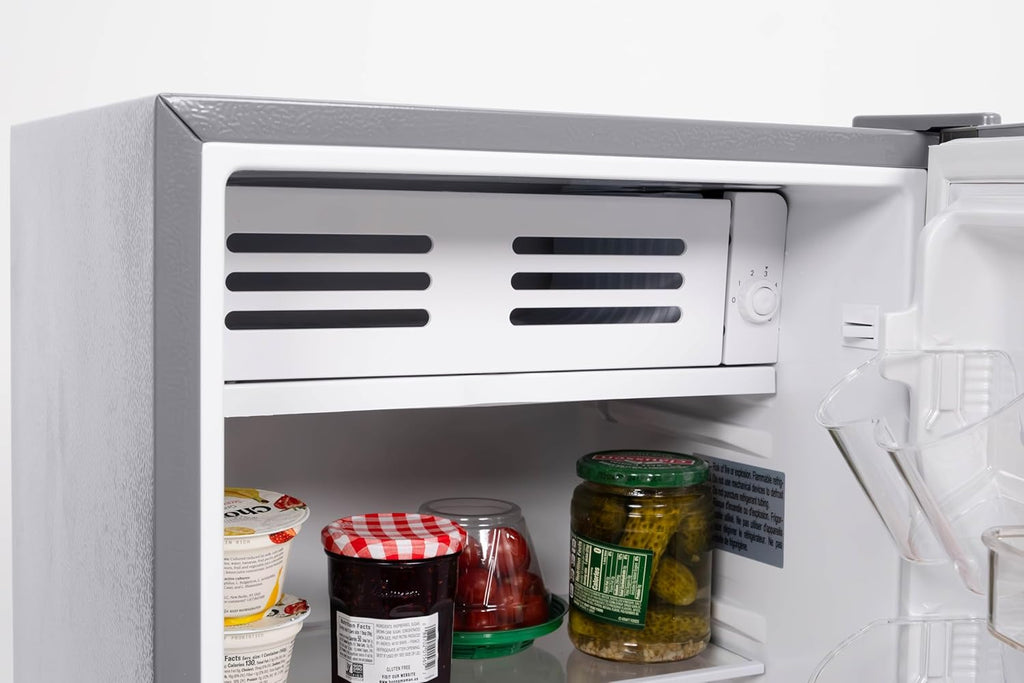 Frigidaire Mini Refrigerator, Compact Freezer Compartment, Adjustable Thermostat Control, Reversible Door, Contemporary Series, 3.2 cu ft, Grey