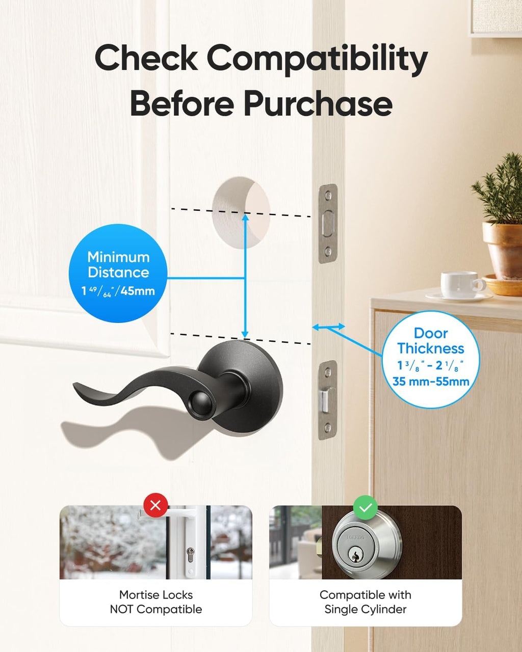 eufy Security Smart Lock C220, Fingerprint Keyless Entry Door Lock, Built-in Wi-Fi, App Remote Control, Front Door Smart Lock Deadbolt, 8Months Battery, Reliable Power, IP53, Black, Traditional