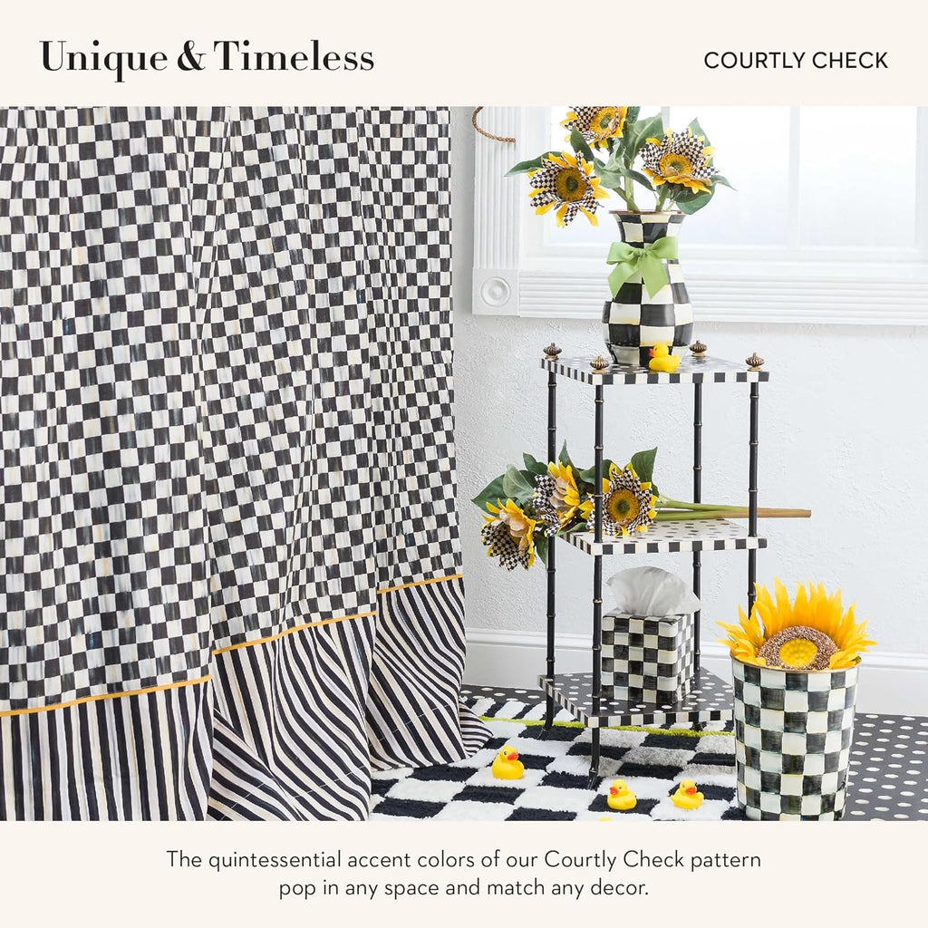 MACKENZIE-CHILDS Fabric Shower Curtain, Decorative Bathroom Shower Curtain with Eyelet Hang Holes, 72 Inches by 72 Inches, Black-and-White Courtly Check