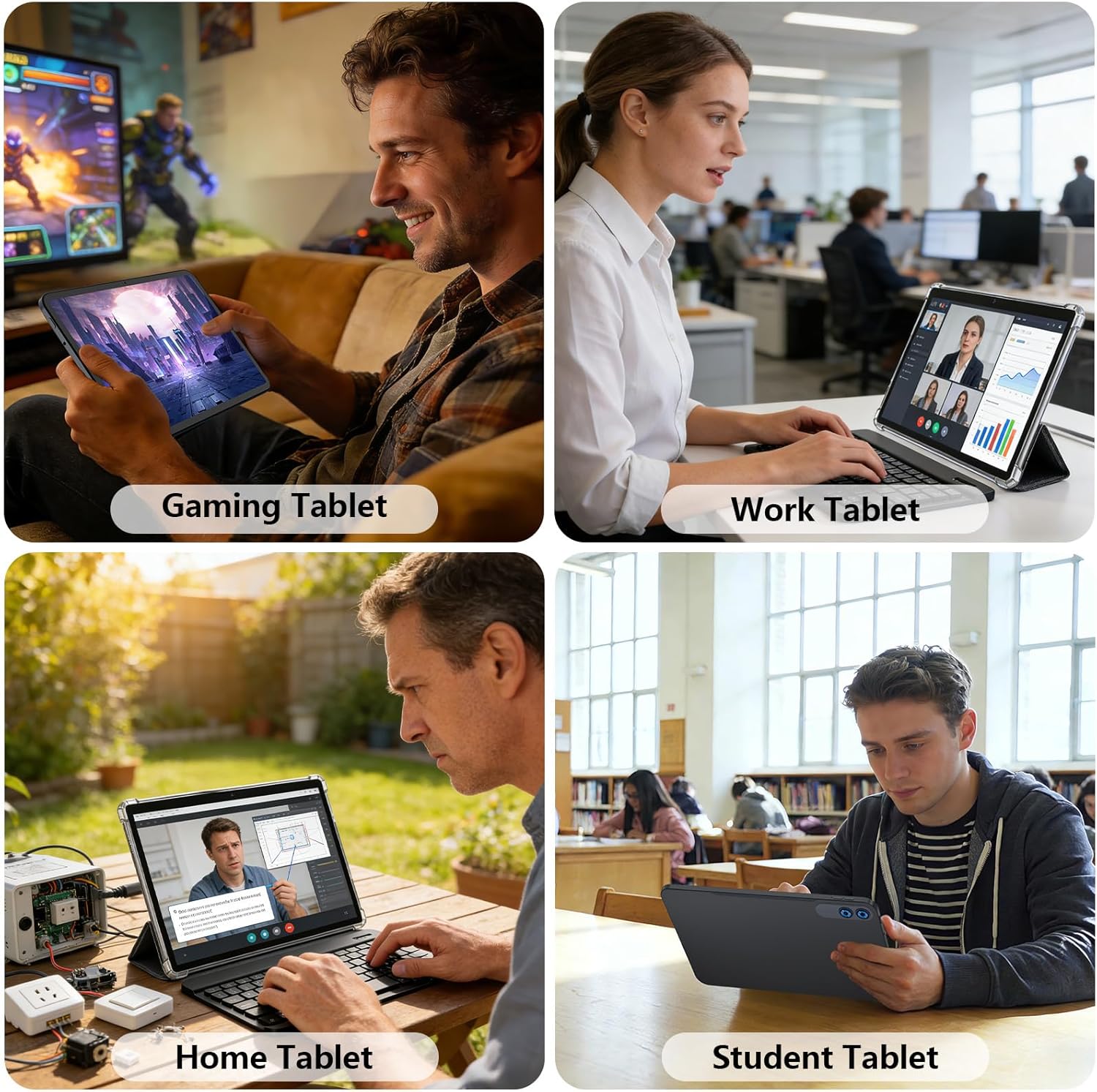 13 Inch Tablet, Android 16 Tablet with Keyboard, 32GB+256GB+2TB Expand, 120Hz 1920x1200 IPS Display, Gemini AI, 10000mAh, 8-Core, Wi-Fi, GPS, Large Screen 2K Tablet PC with Case, Mouse, Stylus(Black)