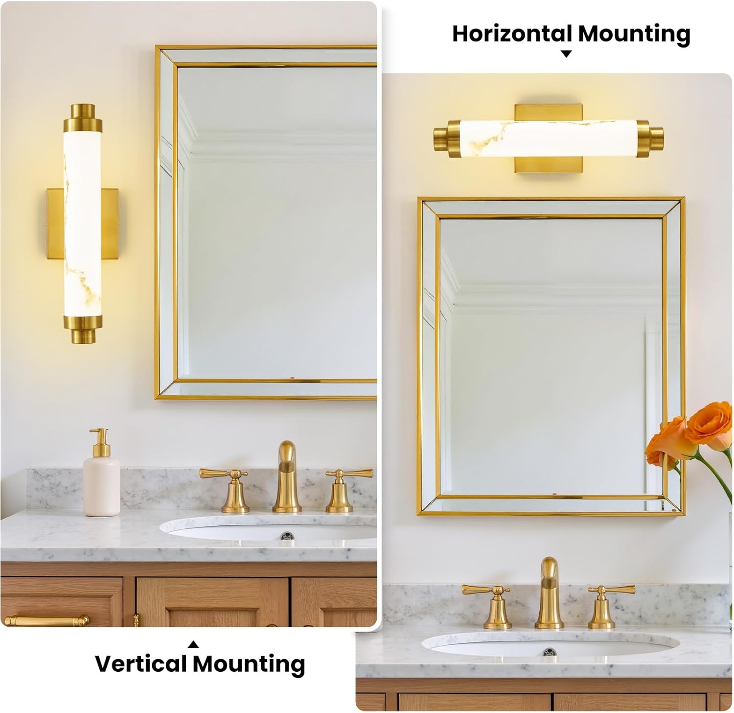 15.4" Gold Wall Sconces Set of 2, Modern Bathroom Sconces with Resin Shade, 5CCT Dimmable LED Wall Lights 14W for Bedroom, Living Room, Hallway