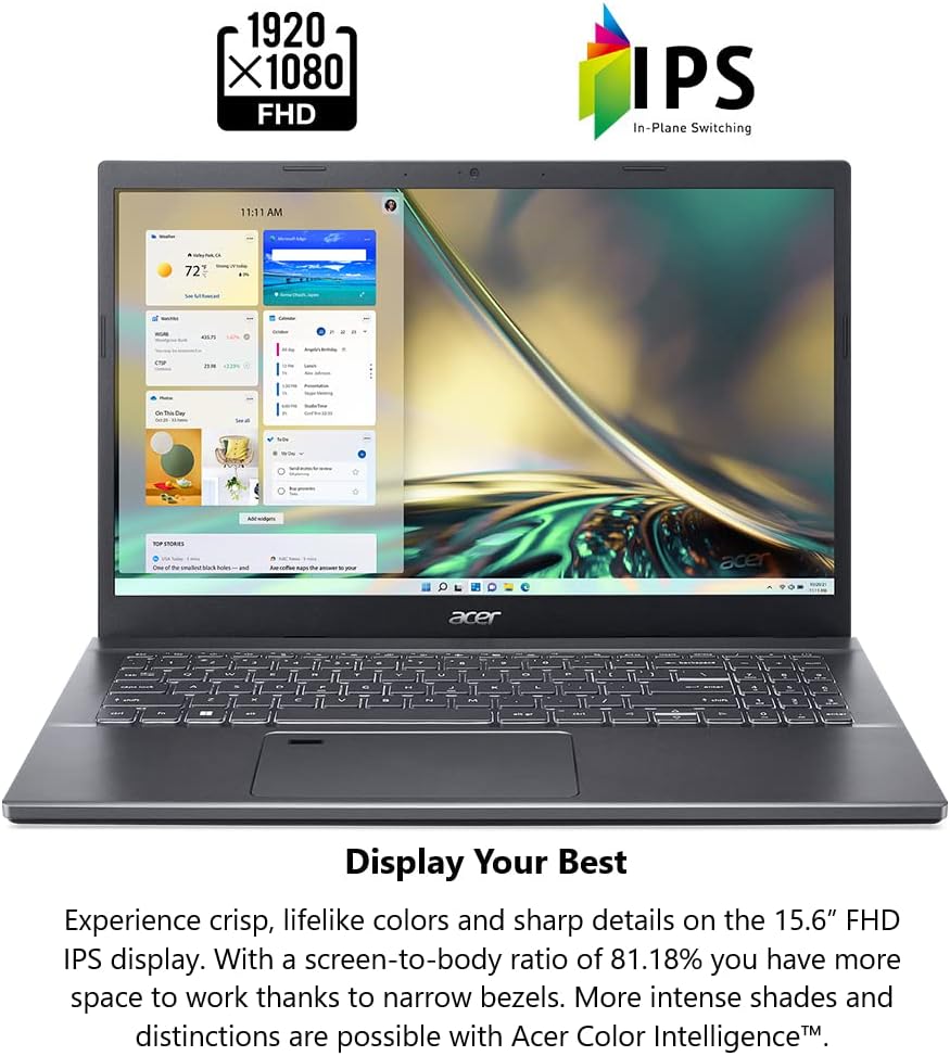 acer Aspire 5 A515-57G-58R7 Slim Laptop | 15.6" Full HD IPS | Intel Core i5-1240P | NVIDIA GeForce RTX 2050 | 8GB DDR4 | 512GB SSD | Wi-Fi 6 | Thunderbolt 4 | Fingerprint Reader | Backlit KB | Win 11