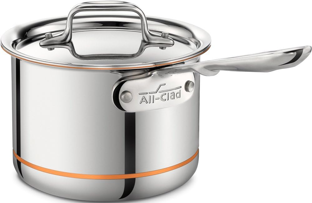 All-Clad Copper Core 5-Ply Stainless Steel Sauce Pan 2 Quart Induction Oven Broiler Safe 600F Pots and Pans, Cookware Silver