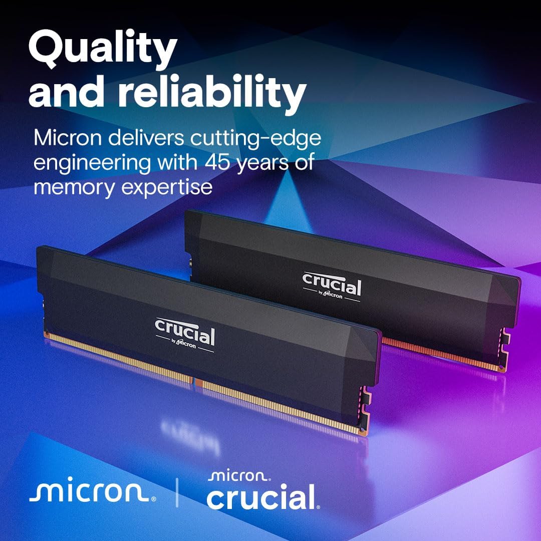 Crucial Pro 32GB DDR5 RAM Kit (2x16GB),CL36 6000MHz, Overclocking Desktop Gaming Memory, Intel XMP 3.0 & AMD Expo Compatible, Black - CP2K16G60C36U5B