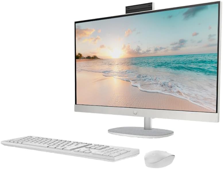HP 27" FHD Touchscreen All-in-One Desktop Computer, Quad-Cores Ryzen 5 7520U, 16GB RAM 1TB SSD, Windows 11, Wireless Keyboard & Mouse, PLUSERA 8-in-1 Hub Included, White