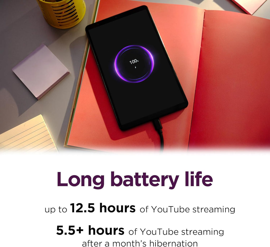 Lenovo Tab One - Lightweight Tablet - up to 12.5 Hours of YouTube Streaming - 8.7" HD Display - 4 GB Memory - 64 GB Storage - MediaTek Helio G85 - Includes Folio Case