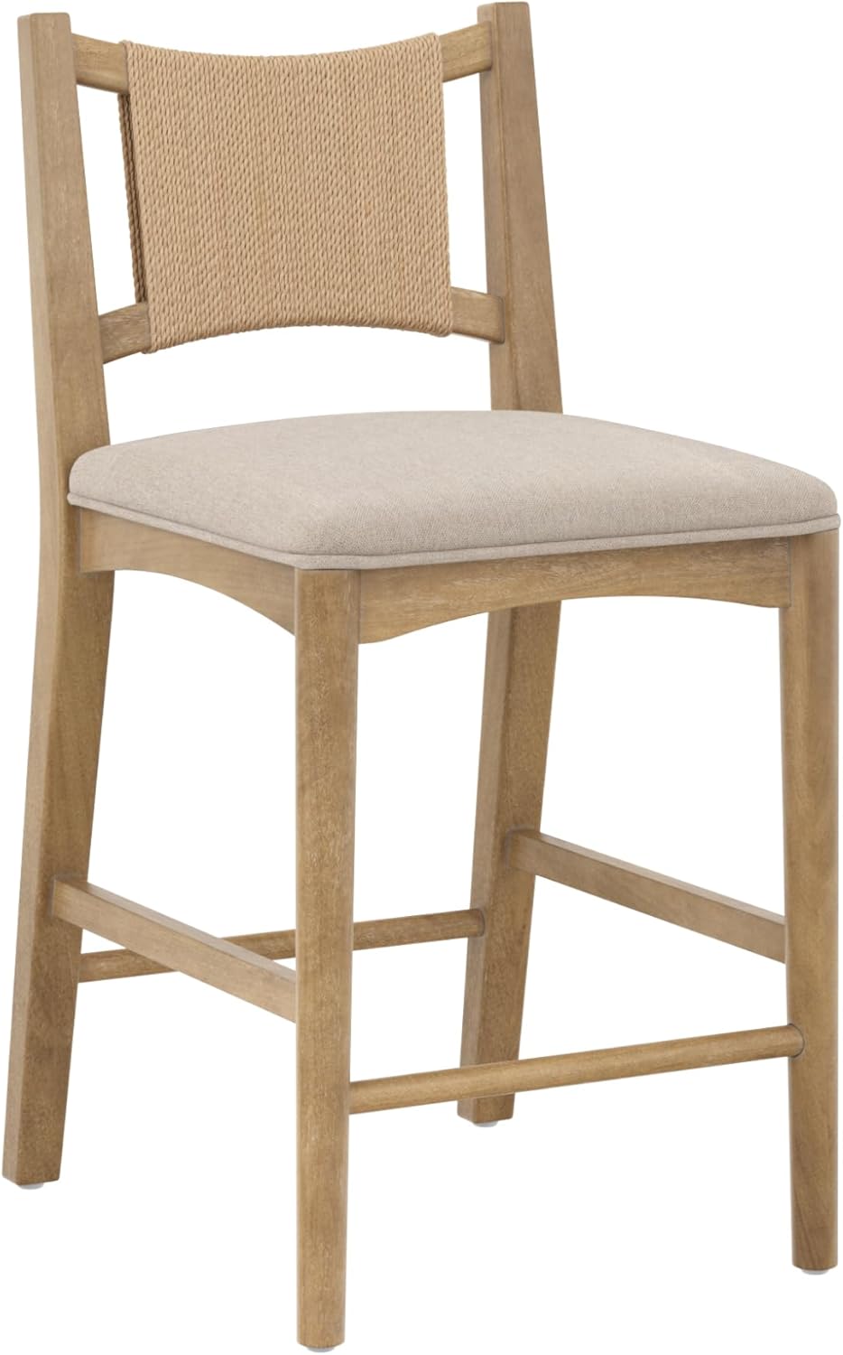 Nathan James Elodia Boho Counter Height Bar Stool with Back, Woven Seagrass Backrest and Solid Wood Frame, Light Brown