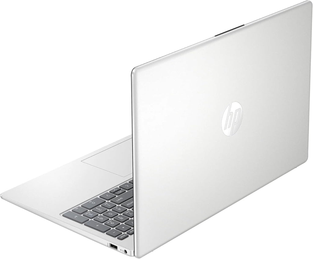 HP 15.6" Business Laptop Computer with 1-Year Microsoft Office 365 with AI Copilot, 16GB RAM 128GB SSD, Quad-Cores Intel Processor, Windows 11, PLUSERA Earphones & 8-in-1 Hub Included, Silver