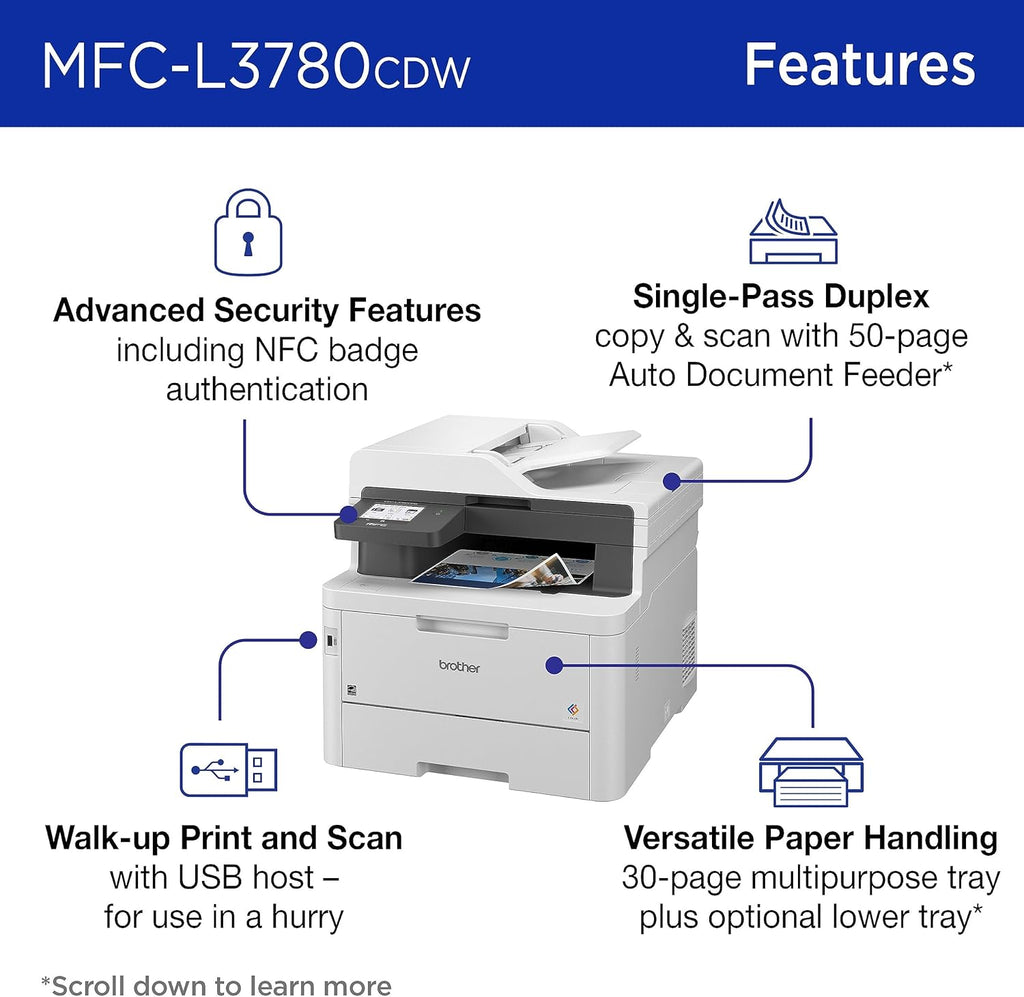 Brother MFC-L3780CDW Wireless Digital Color All-in-One Printer with Laser Quality Output, Single Pass Duplex Copy & Scan | Includes 2 Month Refresh Subscription Trial, Works with Alexa