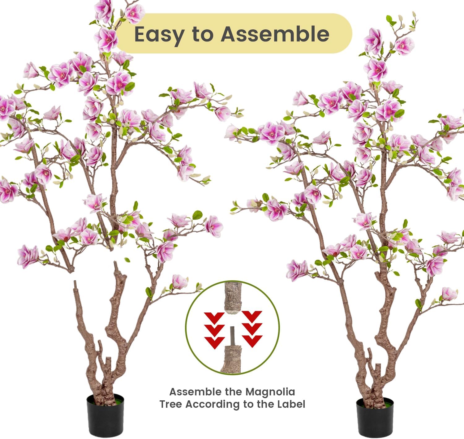 Faux Magnolia Tree 6.8 ft - with 57 Pcs White-Purple Flowers - Tall Artificial Plants Indoor, Large Fake Plant Perfect Potted Magnolia Flower Decor for Living Room, Stairs, Shop, Porch, Study Room