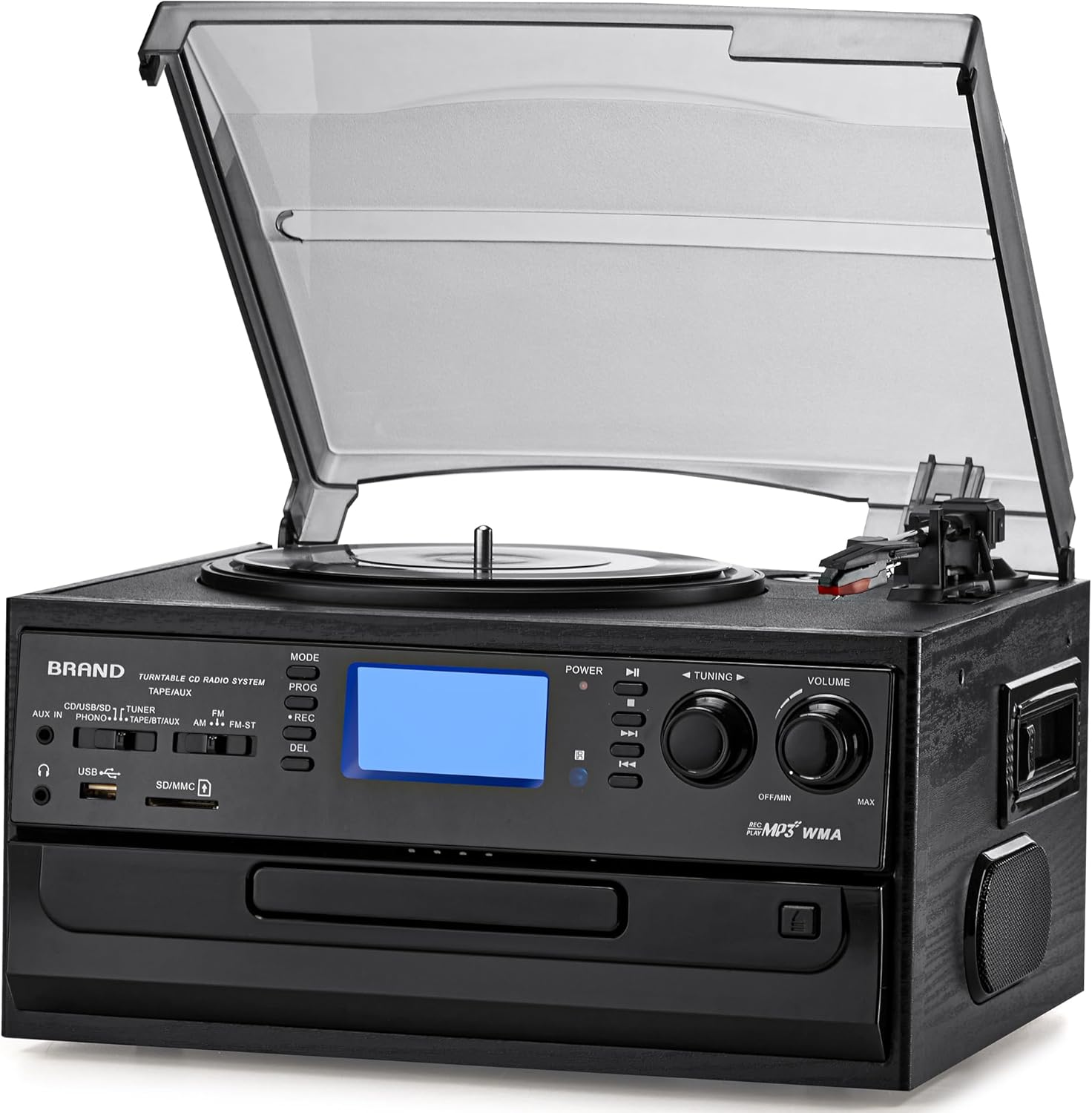 ORCC 10-in-1 Bluetooth Turntable Record Player with Built-in Speaker, Vinyl Turntable CD Cassette and FM/AM Radio Combo, AUX in RCA Out USB MP3 Recording Headphone Jack Compact