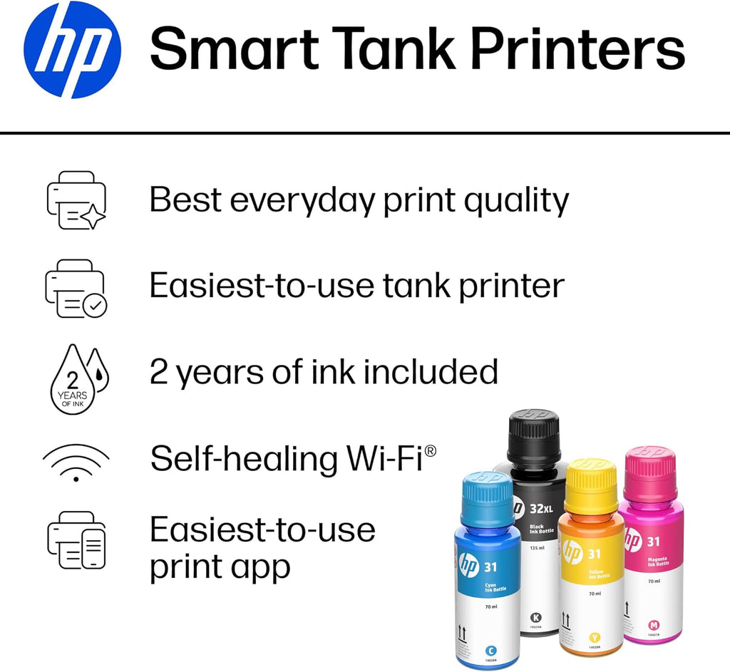 HP Smart Tank 7001 Wireless All-in-One Ink Tank Printer, Scanner, Copier with 2 Years of Ink Included, Best-for-Home Office, Cartridge-Free Refillable, AI-Enabled (28B49A)