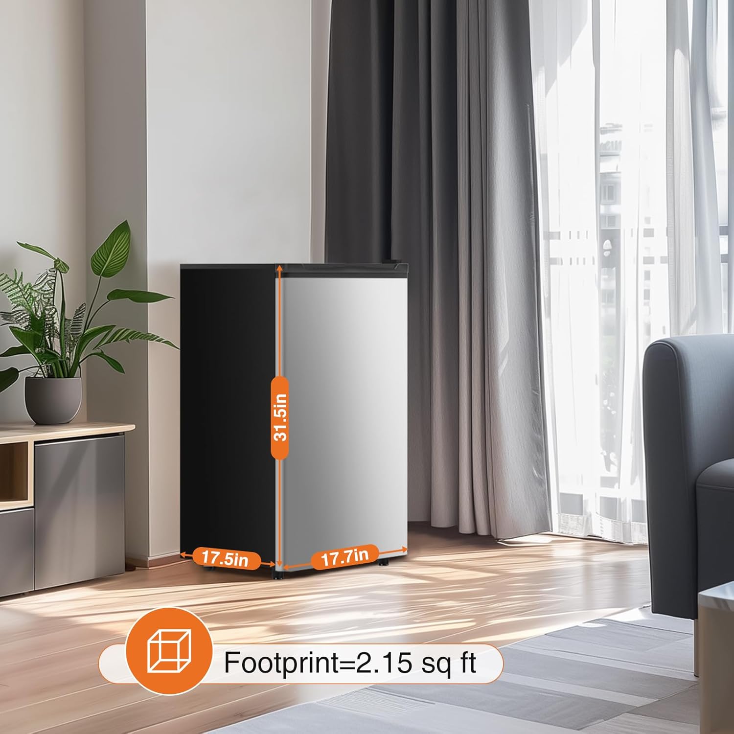 Sweetcrispy 3.2 Cu.Ft Mini Fridge with Freezer, 2 Door Small Refrigerator with Adjustable Thermostat Energy-efficient Low Noise, Compact Fridge for Bedroom, Office, Dorm, Silver