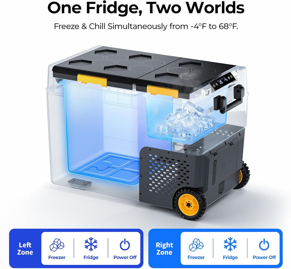 BougeRV CRD2 V2.0 52 Quart Portable Fridge Freezer with 240Wh Battery, 12 Volt Car Refrigerator, -4℉~68℉ Dual Zone Compressor Electric Cooler for Overlanding, Camping, RV, Truck(2026 New Model)