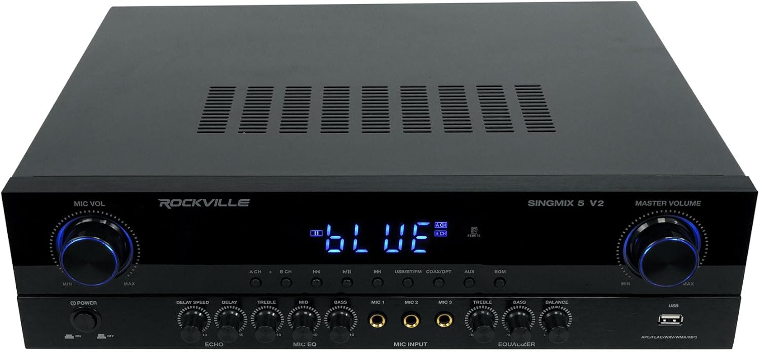Rockville SINGMIX 5 V2 2000w Bluetooth Pro/Karaoke/Home Amplifier Mixer Receiver