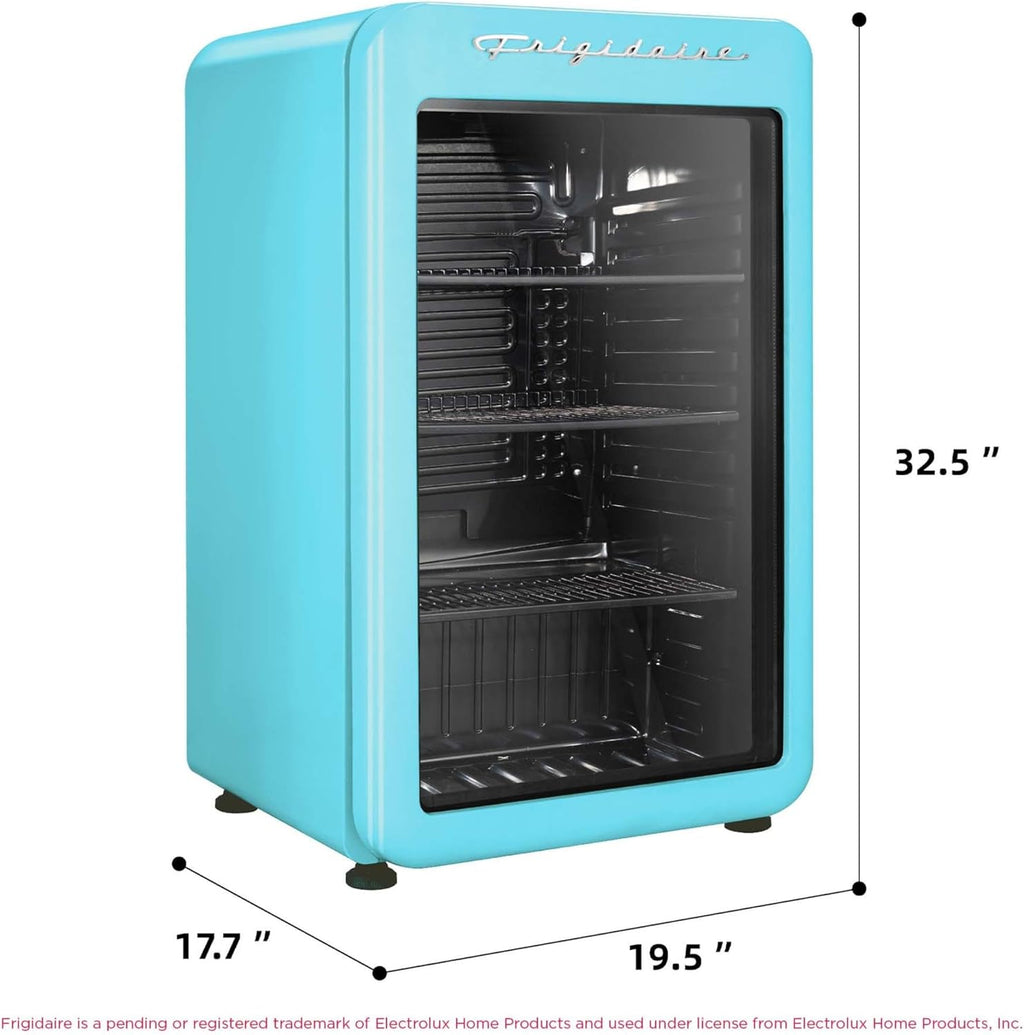 Frigidaire Retro Compact Refrigerator with Glass Door, 3.2 cu ft Countertop Fridge, Rounded Corners, Premium, for Office, Bedroom, Dorm Room, Cabin