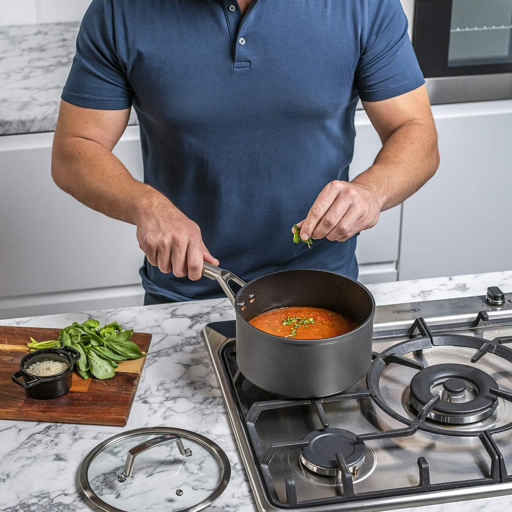 Ninja Foodi ZEROSTICK 3-Piece Saucepan Set, Hard Anodized Aluminium, Non-Stick, Induction Compatible, Dishwasher Safe