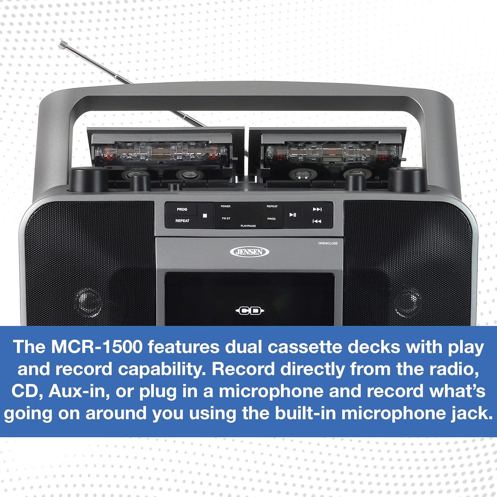 JENSEN MCR-1500 MCR-1500 Portable Stereo CD Player and Dual-Deck Cassette Player/Recorder with AM/FM Radio