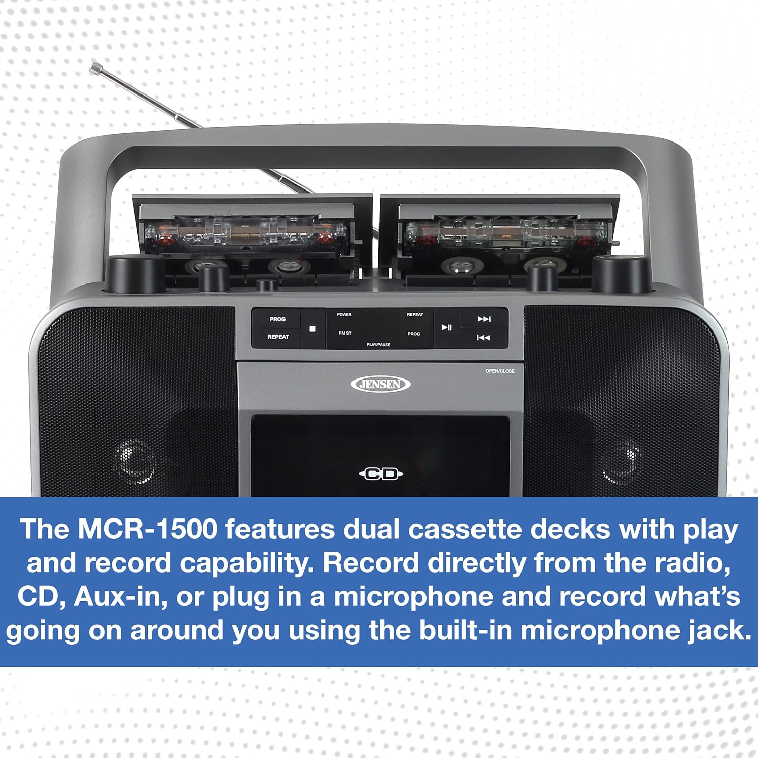 JENSEN MCR-1500 MCR-1500 Portable Stereo CD Player and Dual-Deck Cassette Player/Recorder with AM/FM Radio