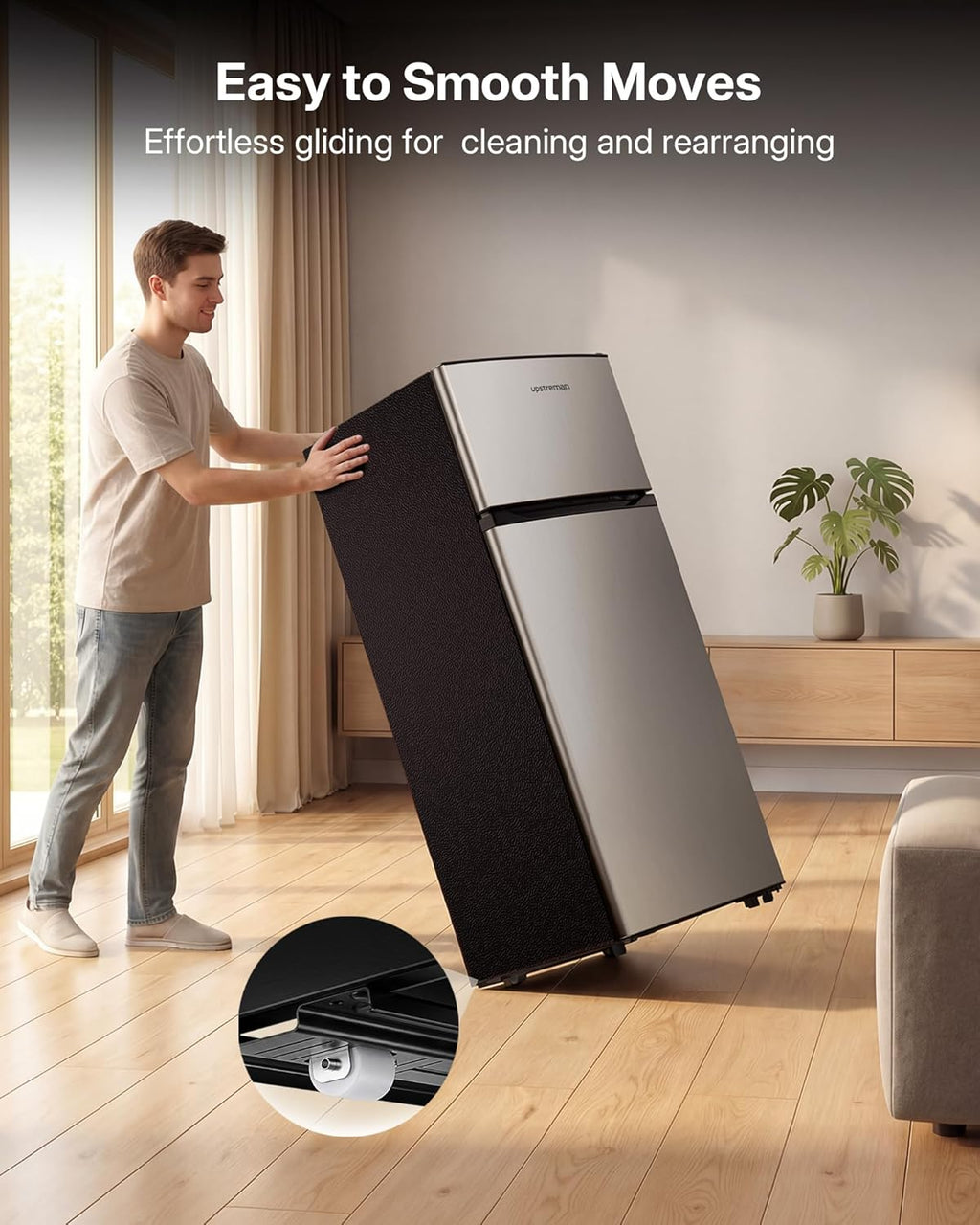 Upstreman 7.7 Cu.Ft. Refrigerator with Freezer, Double Door, Adjustable Thermostat, Large Capacity, Reversible Door Swing, Refrigerator for Apartment, Office, Dorm, Stainless (BD75)
