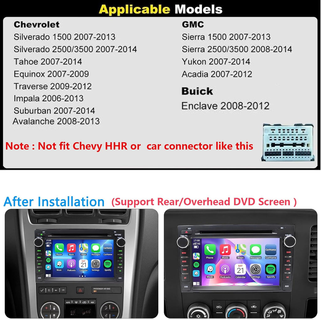Car Radio Stereo CD DVD Player for Chevrolet Impala Traverse Avalanche GMC Sierra Acadia Yukon Chevy Silverado Tahoe Suburban 2007-2013 with Wireless Carplay Android Auto Navi Backup Cam/SWC