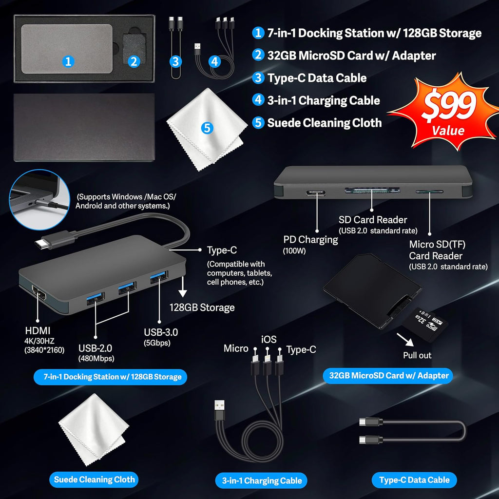 HP Stream 14" HD BrightView Laptop, Intel Celeron N4120, 16GB RAM, 288GB Storage (128GB UFS + 160GB Docking Station Set), Intel UHD Graphics, 720p Webcam, Wi-Fi, 1 Year Office 365, Win 11 S, Silver